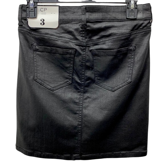 CP Jeans NWT Coated Black Stretch Mini Skirt, Size 3 - Picture 3 of 8